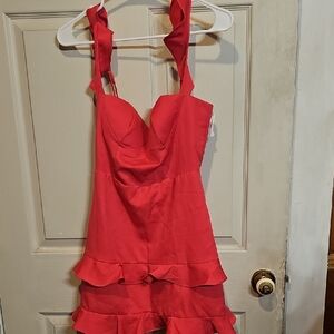 Red Ruffled Sleeveless Dress